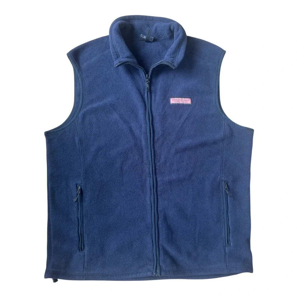 Vineyard Vines Men's M Navy Harbor Fleece Vest Whale Logo Martha's Vineyard
